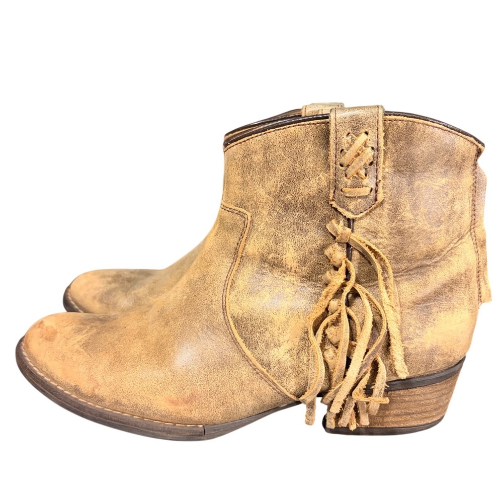 Violative Women's Brown Suede Fringe Ankle Boots Western Boho Booties Sz 8.5